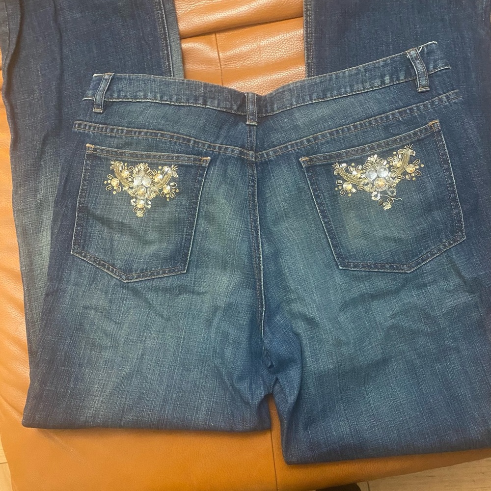 Escada Jeans Rhinestone, embroidery. Size 14. - Picture 4 of 10